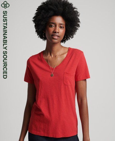 Women's Organic Cotton Studios Pocket V-Neck T-Shirt Red / Rouge Red - Size: 10