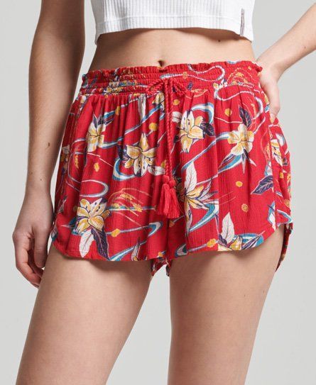 Women's Vintage Beach Printed Shorts Red / Red Lily Aop - Size: 6