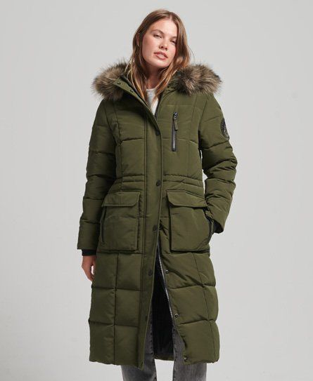 Women's Longline Faux Fur Everest Coat Green / Surplus Goods Olive - Size: 8
