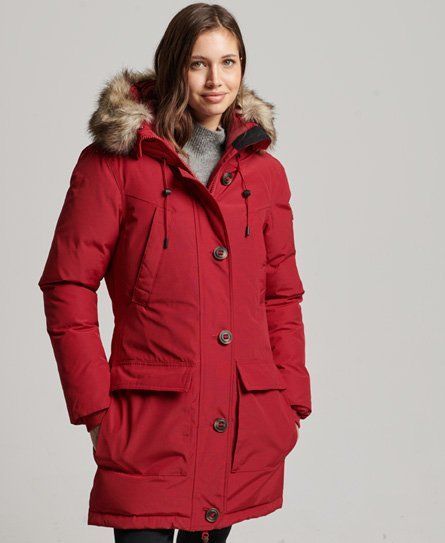 Women's Hooded Faux Fur Down Parka Coat Red / Chilli Pepper - Size: 10