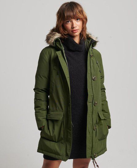 Women's Hooded Faux Fur Down Parka Coat Green / Rifle Green - Size: 10