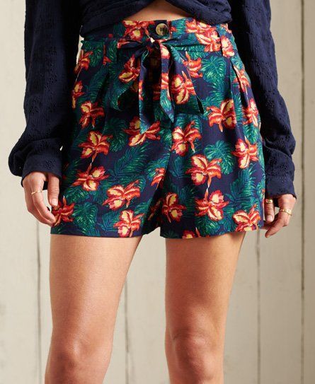 Women's Printed Paperbag Shorts Navy / Navy Floral - Size: 12