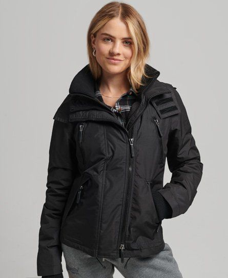 Women's Hooded Logo Windbreaker Jacket Black - Size: 14