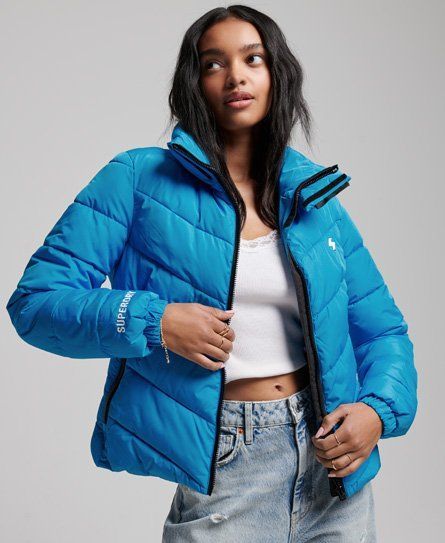 Women's Non Hooded Sports Puffer Jacket Blue / Aqua - Size: 14