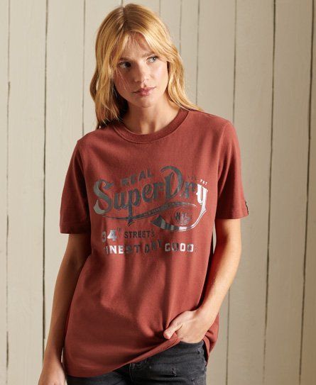 Women's Script Style Workwear Foil T-Shirt Red / Rosewood - Size: 10