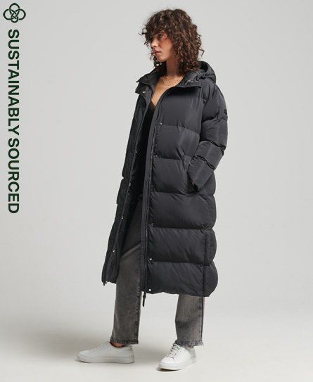 Women's Longline Duvet Coat Black - Size: 14