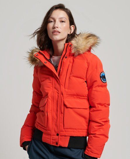 Women's Everest Hooded Puffer Bomber Jacket Orange / Bold Orange - Size: 6