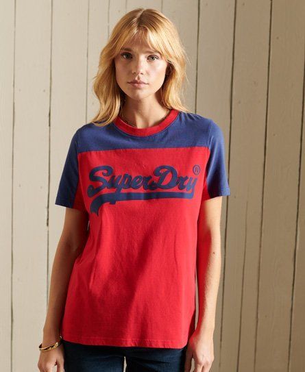 Women's Vintage Logo American Classic Colourblock T-shirt Red / Campus Red - Size: 6