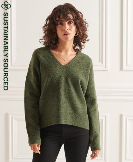 Women's Studios Slouch V-Neck Knitted Jumper Green / Thyme - Size: 12