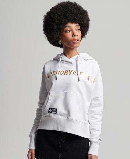 Women's Independent Logo Foil Crop Hoodie White / Optic 2 - Size: 10