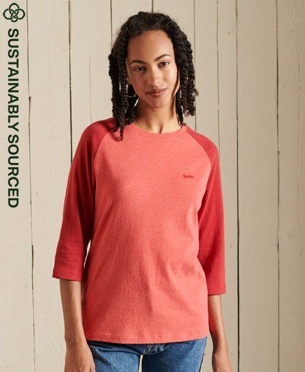 Women's Organic Cotton Vintage Baseball Long Sleeve Top Red / Coral Reef Marl/Hike Red - Size: 10