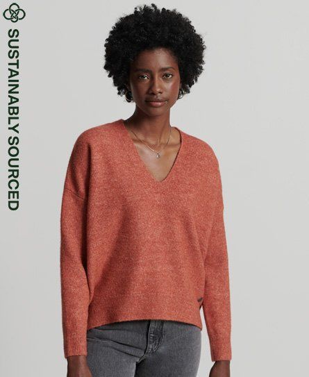 Women's Studios Slouch V-Neck Knitted Jumper Orange / Burnt Brick - Size: 10