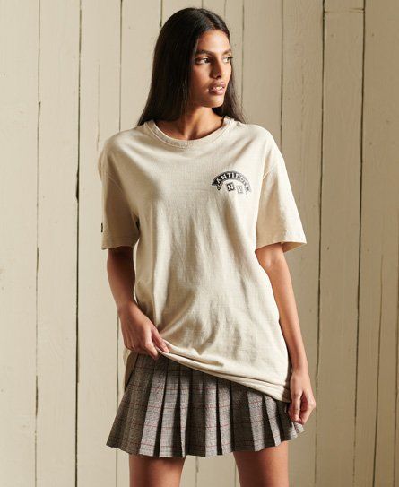 Women's Oversized Crossing Lines T-Shirt Cream / Light Stone - Size: M