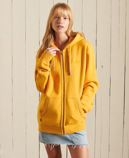 Women's Loose Fit Vintage Logo Embroidered Zip Hoodie Yellow / Turmeric Marl - Size: M