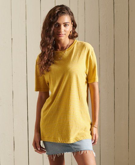 Women's Organic Cotton Studios Boyfriend Hemp T-Shirt Yellow / Yellow/optic Stripe - Size: S