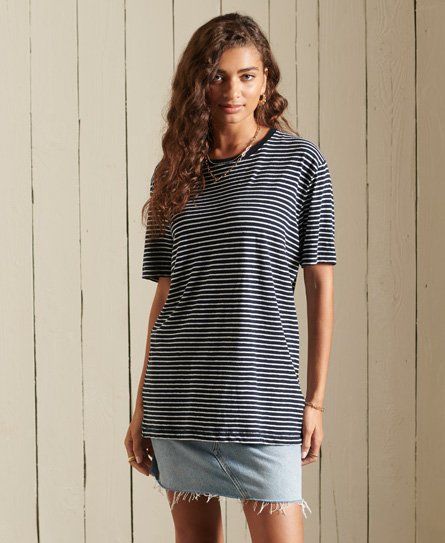 Women's Organic Cotton Studios Boyfriend Hemp T-Shirt Navy / Eclipse Navy Stripe - Size: M