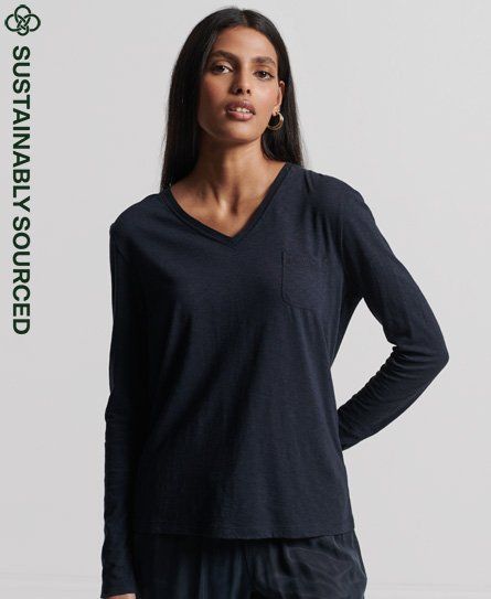 Women's Organic Cotton Long Sleeve Pocket V-Neck Top Navy / Eclipse Navy - Size: 16