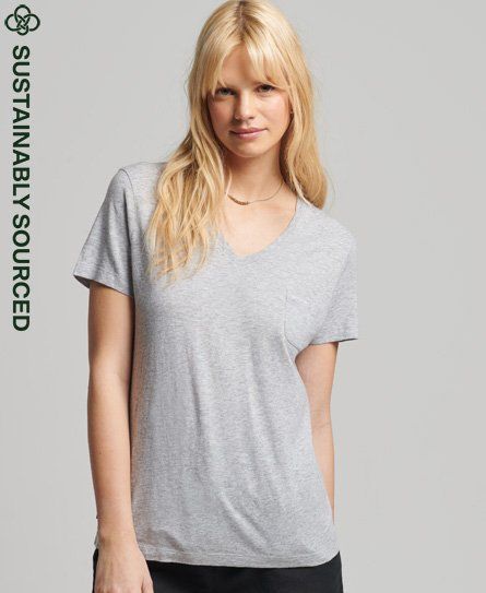 Women's Organic Cotton Pocket V-Neck T-Shirt Light Grey / Mid Marl - Size: 10