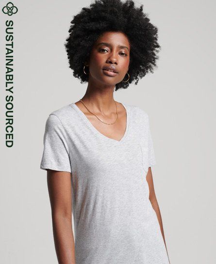Women's Organic Cotton Studios Pocket V-Neck T-Shirt Light Grey / Mid Marl - Size: 10