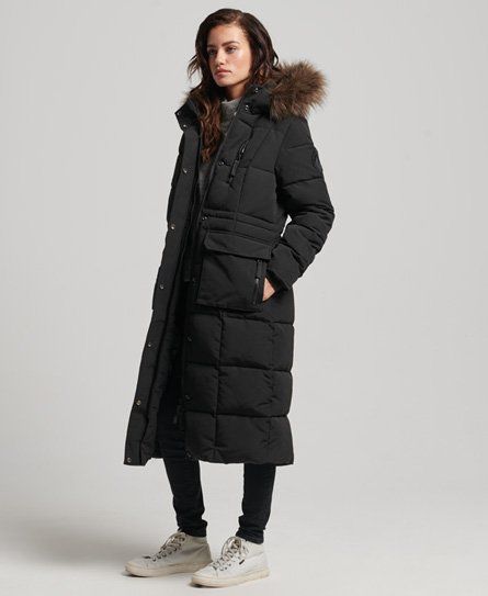 Women's Longline Faux Fur Everest Coat Black - Size: 10