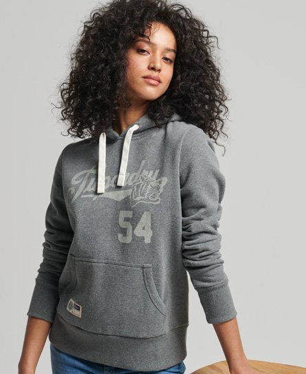Women's Vintage Script Style College Hoodie Grey / Rich Charcoal Marl - Size: 12