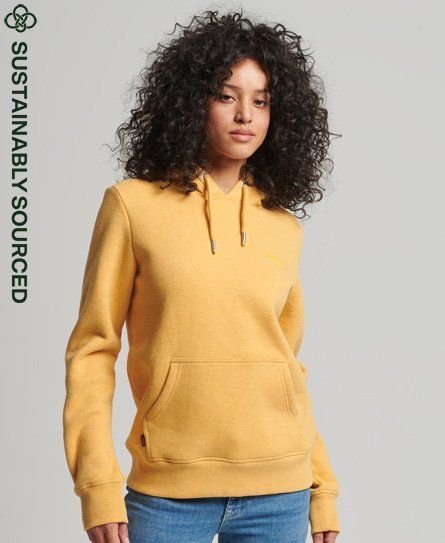 Women's Organic Cotton Vintage Logo Embroidered Hoodie Yellow / Ochre Marl - Size: 18