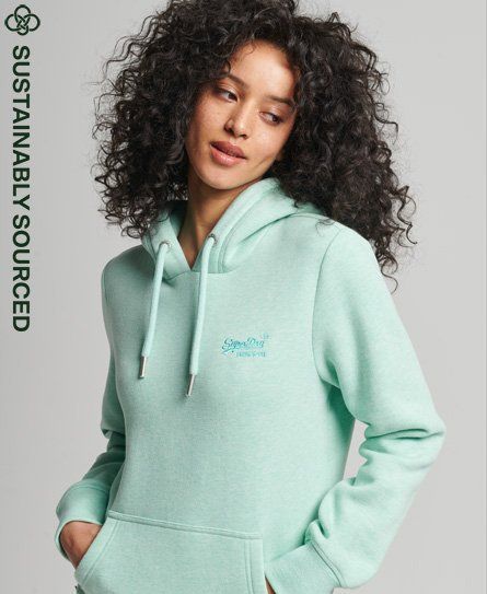 Women's Organic Cotton Vintage Logo Embroidered Hoodie Green / Minted Marl - Size: 18