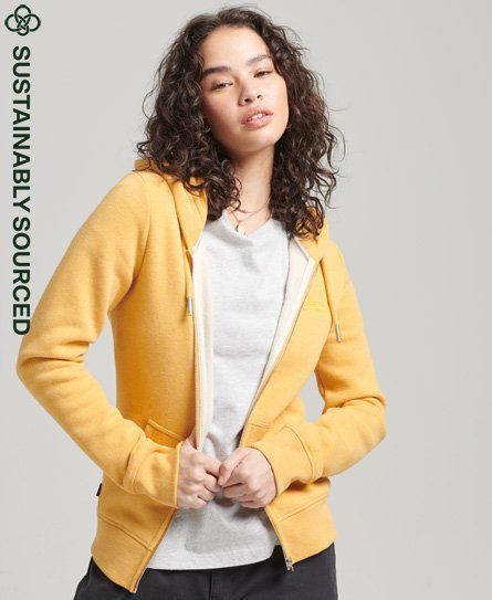 Women's Organic Cotton Vintage Logo Zip Hoodie Yellow / Ochre Marl - Size: 16
