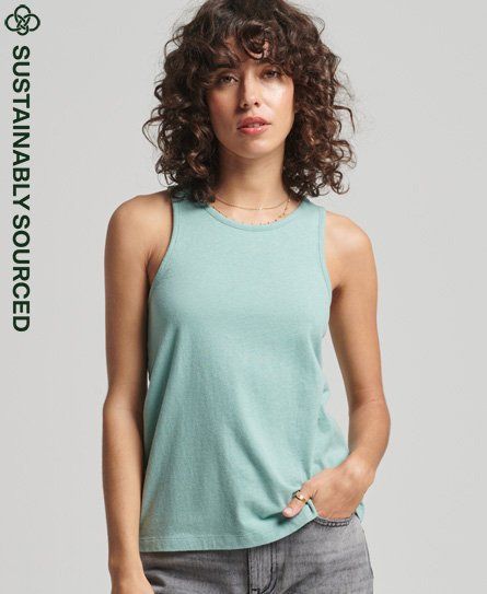 Women's Organic Cotton Vintage Logo Embroidered Vest Turquoise / Sage Marl - Size: 10