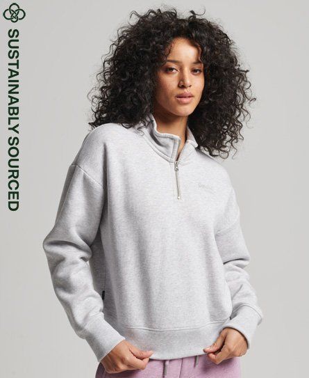 Women's Organic Cotton Vintage Logo Henley Sweatshirt Light Grey / Glacier Grey Marl - Size: 10