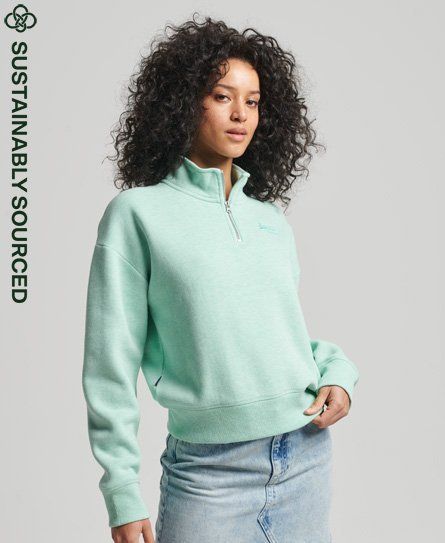 Women's Organic Cotton Vintage Logo Henley Sweatshirt Green / Minted Marl - Size: 10