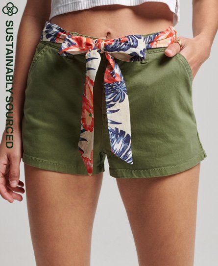 Women's Organic Cotton Vintage Chino Hot Shorts Green / Olive Khaki - Size: 8