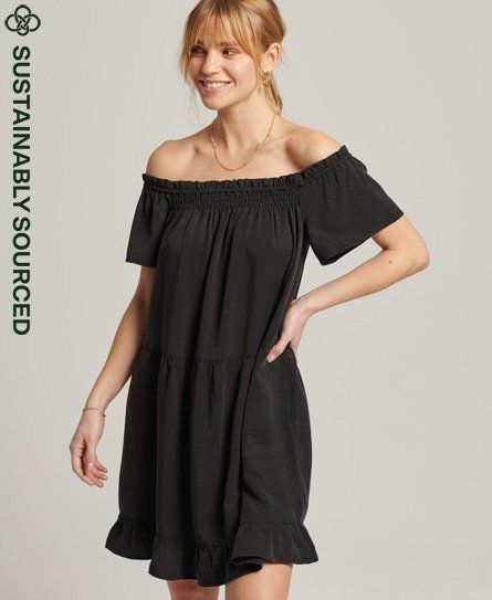 Women's Vintage Off The Shoulder Dress Black - Size: 6