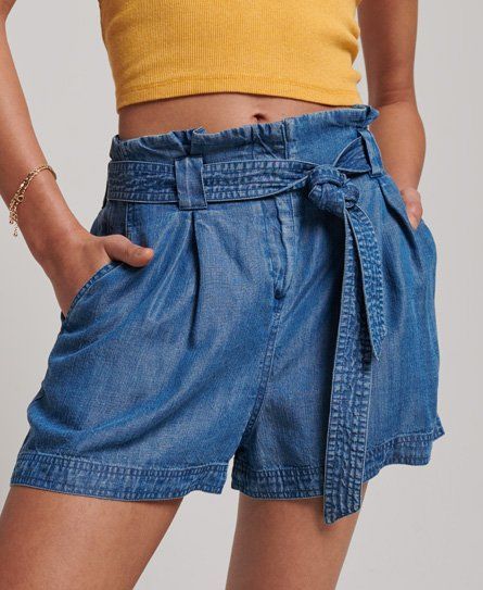 Women's Paperbag Shorts Blue / Mid Indigo Wash - Size: 10