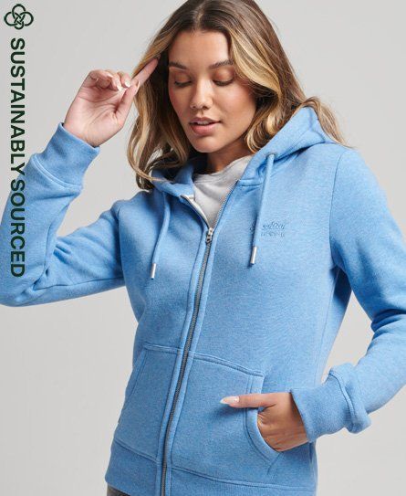 Women's Organic Cotton Essential Logo Zip Hoodie Blue / Blush Blue Marl - Size: 10