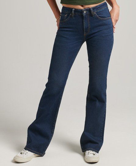 Women's Organic Cotton Mid Rise Slim Flare Jeans Dark Blue / Van Dyke Mid Used - Size: 34/30