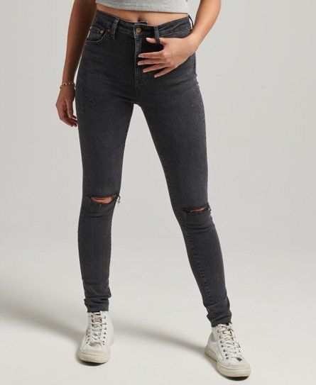 Women's Organic Cotton High Rise Skinny Denim Jeans Black / Walcott Black Stone Rip - Size: 28/30