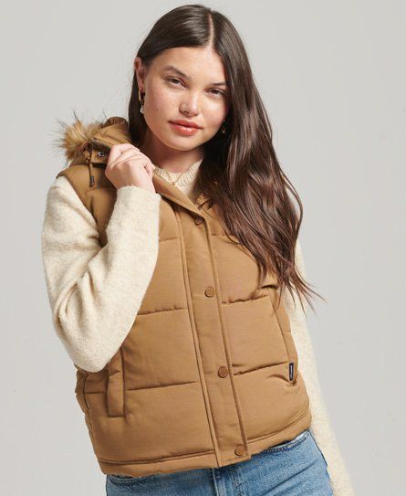 Women's Everest Faux Fur Gilet Brown / Sandstone - Size: 10