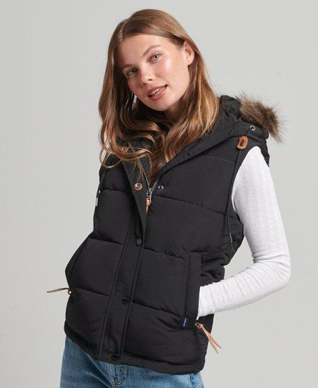 Women's Everest Faux Fur Gilet Black - Size: 16