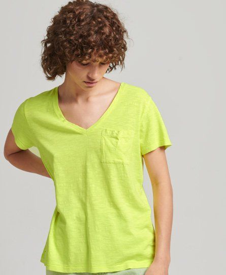 Women's V-Neck Pocket Slub Jersey T-Shirt Green / Cuba Green - Size: 10