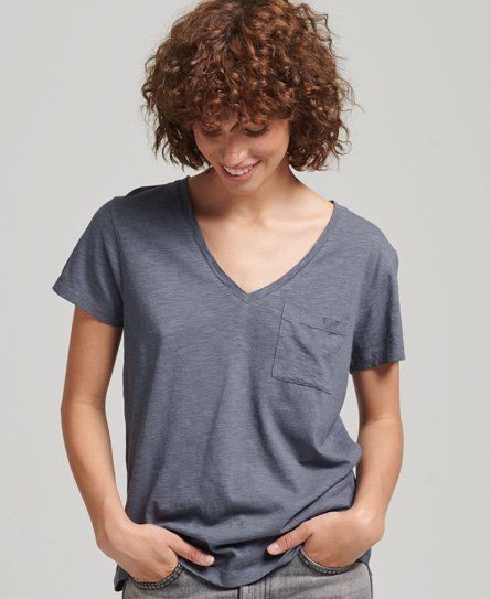 Women's V-Neck Pocket Slub Jersey T-Shirt Grey / Grisallie - Size: 12