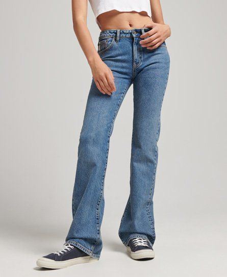 Women's Organic Cotton Mid Rise Slim Flare Jeans Dark Blue / Dark Indigo Aged - Size: 32/32