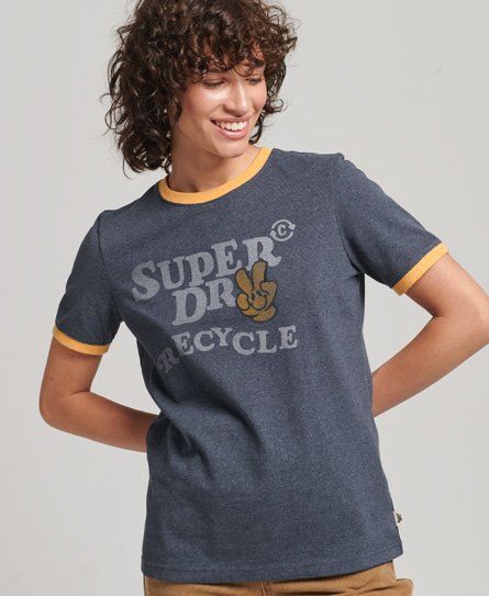 Women's Recycled Ringer T-Shirt Navy / Indigo Marl/Amber Marl - Size: 10
