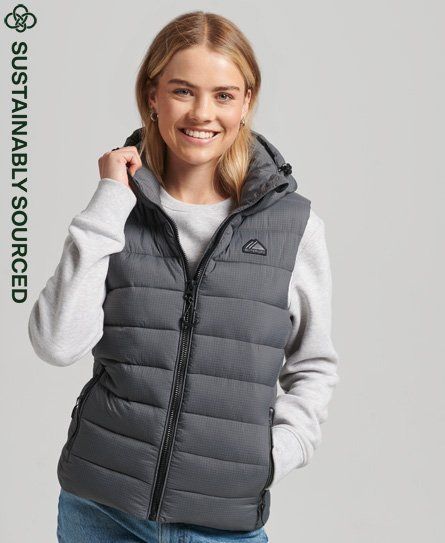 Women's Hooded Classic Padded Gilet Grey / Football Grid Charcoal - Size: 12