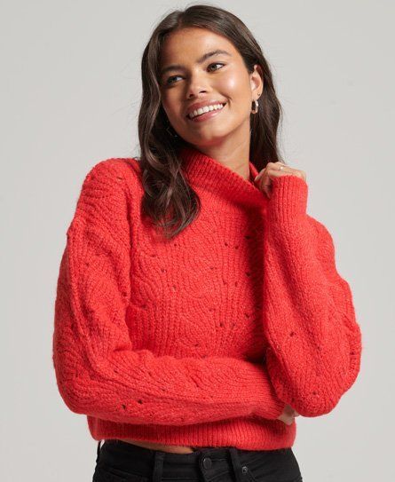 Women's Pointelle Cable Knit Jumper Red / Pop Red Marl - Size: 10