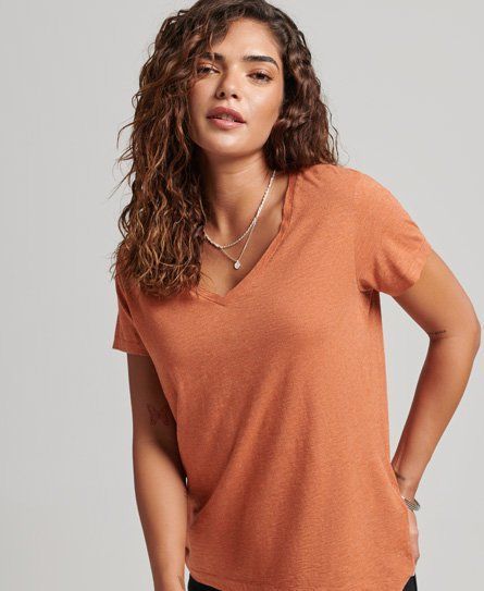 Women's Slub Jersey V-Neck T-Shirt Orange / Tabasco Marl - Size: 10