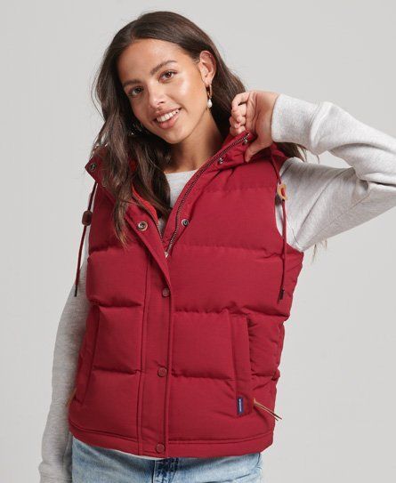 Women's Everest Hooded Puffer Gilet Red - Size: 16