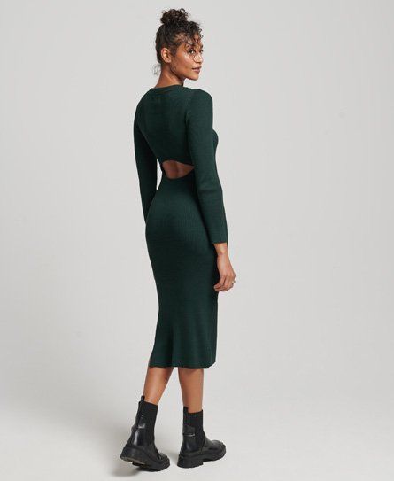Women's Backless Knitted Midi Dress Green / Forest Green - Size: 14