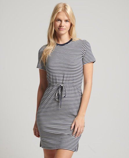 Women's Drawstring T-Shirt Dress Navy / Navy/cream Stripe - Size: 10