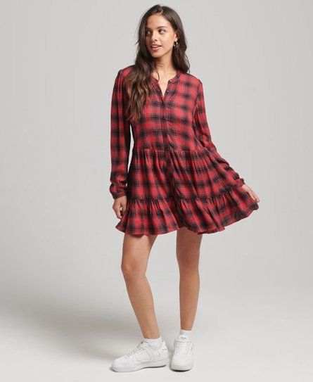 Women's Jersey Button Mini Dress Red / Red Check - Size: 10